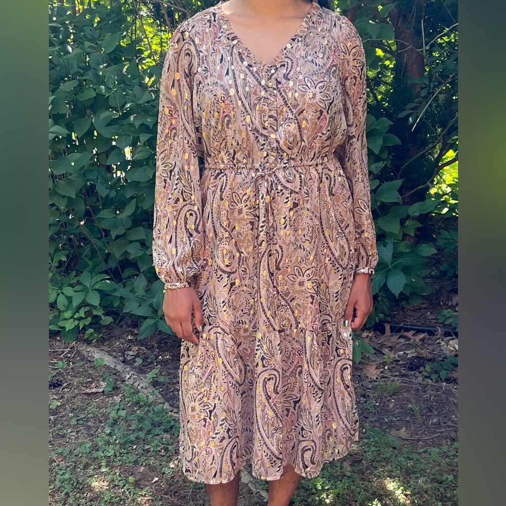 Beautiful Golden Formal Long Dress,Longsleeve,Size XSP,LOFT,Like New,Barely Used